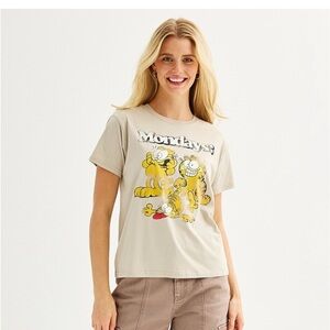 🆕 Garfield Mondays Graphic Tee Crew Neck Tan Size Large